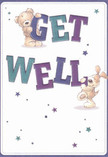 Brimming with playful optimism, this delightful get well card is the kind you'd find in a welcoming Surrey Quays flower shop, ready to bring light to someone on the mend. Illustrated with an endearing teddy bear and a floppy-eared puppy, each with gently shaded fur and expressive faces, the scene comes to life as they support the bold, uplifting 'Get Well' lettering. Indigo and teal hues lend a touch of vibrancy, while the stars-twinkling in various shades of blue and purple-suggest small bursts of hope amid life's challenges. The soft, creamy background enhances both the text and the characters, much like a neutral vase highlights the freshest seasonal blooms. You can almost feel the velvety plushness of the figures, echoing the comforting embrace of a thoughtfully arranged bouquet for delivery to a neighbour along the river or near Surrey Quays Shopping Centre. The composition fuses innocence, cheer, and heartfelt sincerity-delivering emotional renewal to anyone feeling under the weather. Just as every bloom at Florist Surrey Quays is selected with care, this card brings the same warmth and encouragement with each whimsical detail, making it a perfect companion gift in times of recovery.