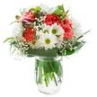 Radiating uplifting energy and effortless charm, this bouquet channels the optimism of a Surrey Quays spring morning. Hand-arranged in a pristine glass vase, it features a vibrant cluster of coral-pink carnations whose lively, ruffled petals infuse the heart of the bouquet with joyful movement. Crowning the arrangement, white chrysanthemums and classic daisies with lively yellow-green centres open up, their purity balanced by an easy, welcoming grace evocative of community gatherings at South Dock Marina. Airy sprays of baby's breath thread through larger blooms like delicate clouds, softening the contours and heightening the bouquet's floating elegance. Hints of magenta-purple from closed alstroemeria buds along the left edge promise new blossoms, offering subtle depth and the gentle anticipation of change. All of these flowers are cupped by a collar of bold, glossy green leaves and slender fronds, providing a grounding, richly textured counterpoint to the vivid colours above. The stems, clearly visible in the sheen of pure water, enhance the sense of freshness and meticulous care. Perfect for celebrating birthdays, sending encouragement, or welcoming friends to a new home in Surrey Quays, this bouquet embodies both tradition and joyful new beginnings-a snapshot of the area's vibrant life delivered with every petal.